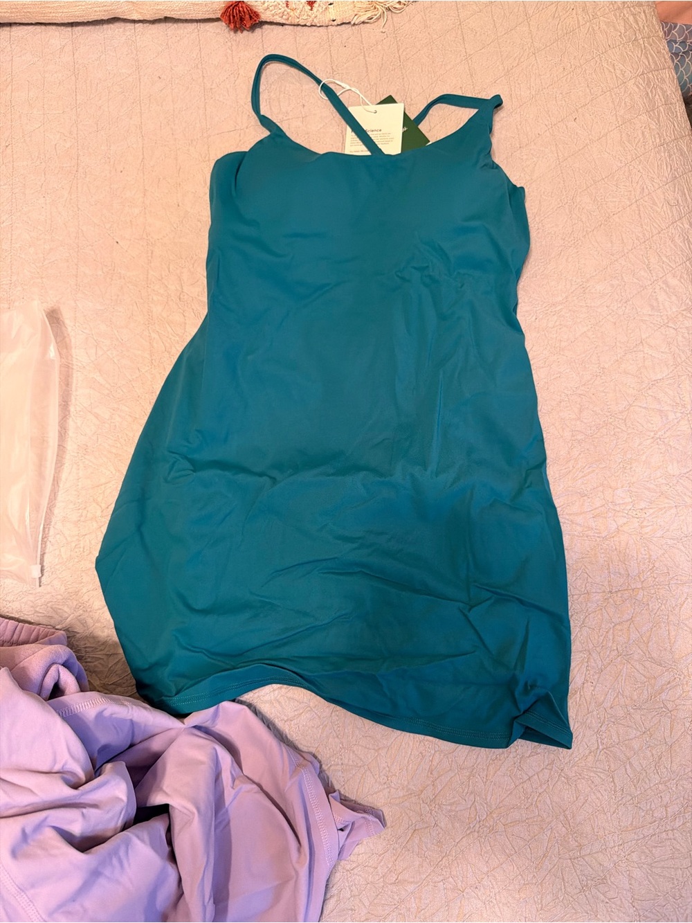 HALARA Teal Slip Mini Dress with Spaghetti Straps